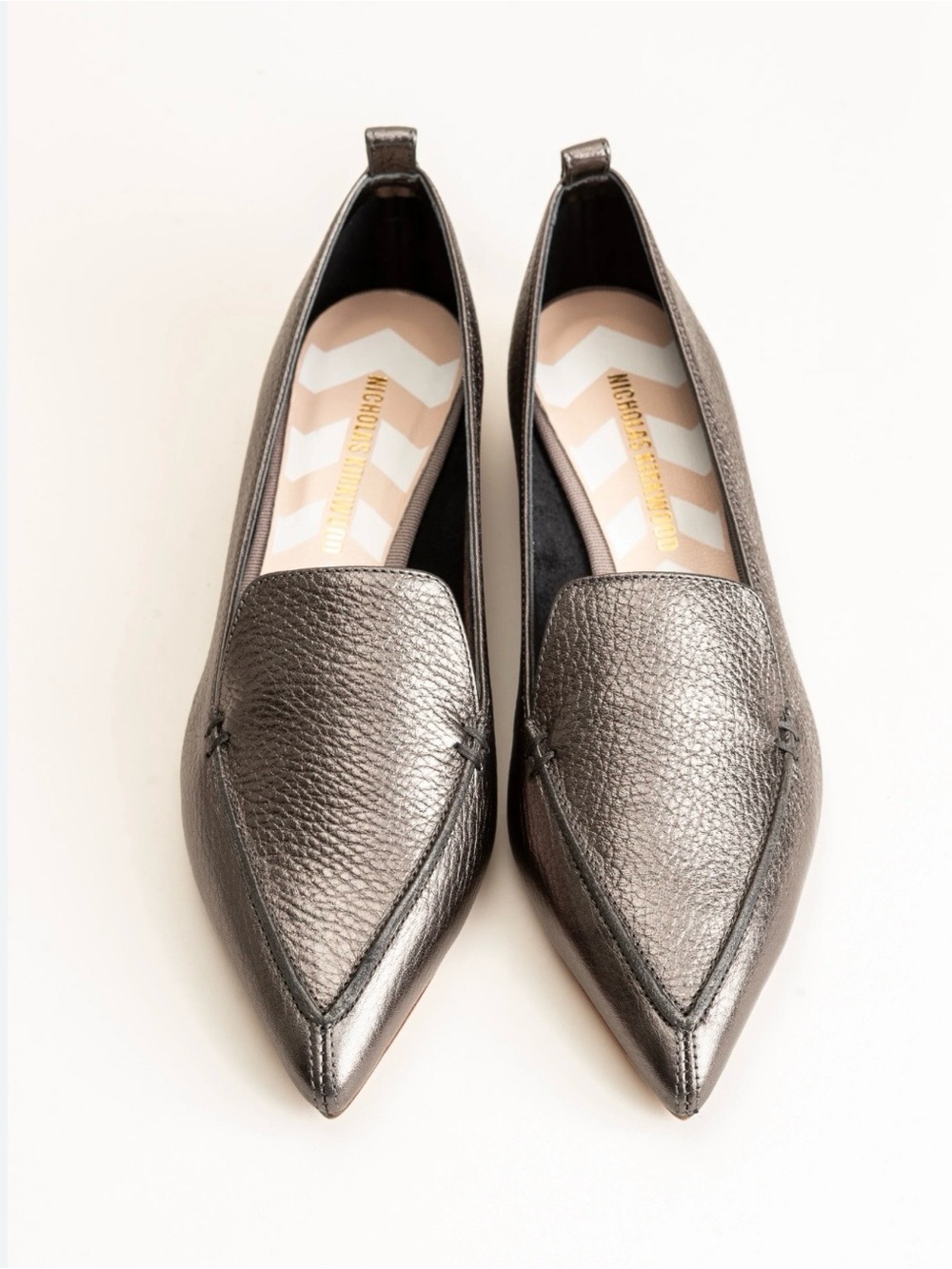 Nicholas Kirkwood Beya Metallic Leather Pointed Toe Loafers in Pewter